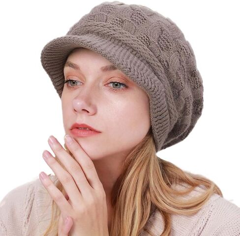 Winter Hats Knitted Beanie Hat with Visor Slouchy Skull Hat Warm Beanie Cap Headwear for Women in Saudi Arabia