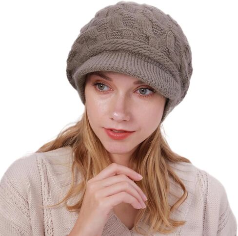 Winter Hats Knitted Beanie Hat with Visor Slouchy Skull Hat Warm Beanie Cap Headwear for Women in Saudi Arabia