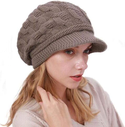 Winter Hats Knitted Beanie Hat with Visor Slouchy Skull Hat Warm Beanie Cap Headwear for Women in Saudi Arabia