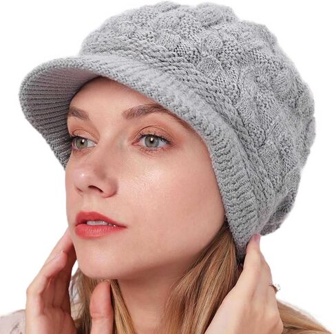 Winter Hats Knitted Beanie Hat with Visor Slouchy Skull Hat Warm Beanie Cap Headwear for Women in Saudi Arabia