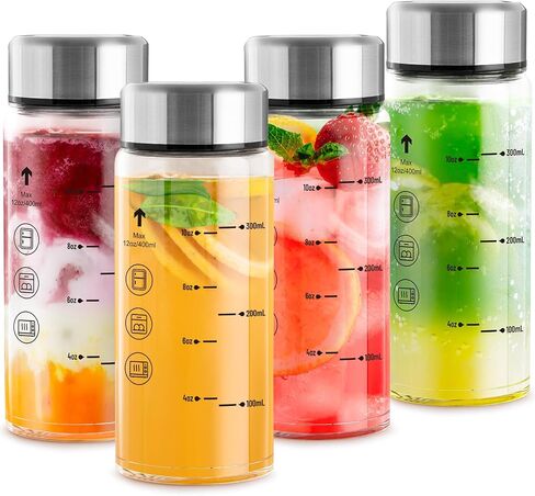 Yirilan 12 oz glass bottles with lids, 4 Pack Glass Juice Bottles, Reusable Water Bottle for Juicing, Stainless Steel Lids Juicer Bottles, Leakproof, BPA Free in Saudi Arabia