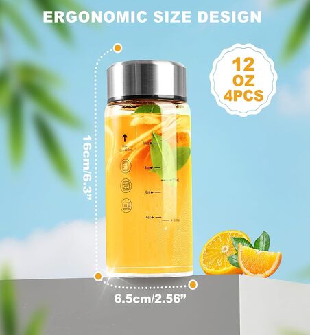 Yirilan 12 oz glass bottles with lids, 4 Pack Glass Juice Bottles, Reusable Water Bottle for Juicing, Stainless Steel Lids Juicer Bottles, Leakproof, BPA Free in Saudi Arabia