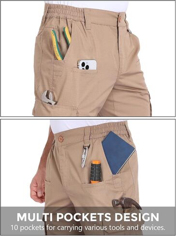 Work Cargo Pants for Men, Tactical Ripstop Pants with 10 Pockets, Hiking Water Resistant Lightweight in Saudi Arabia