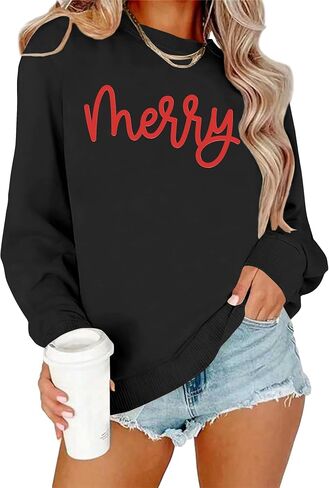 PECHAR Christmas Sweatshirt for Women: Merry Shirt Christmas Crewneck Sweatshirt Xmas Long Sleeve Pullover Tops in Saudi Arabia