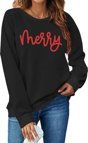 PECHAR Christmas Sweatshirt for Women: Merry Shirt Christmas Crewneck Sweatshirt Xmas Long Sleeve Pullover Tops in Saudi Arabia