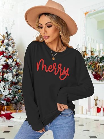 PECHAR Christmas Sweatshirt for Women: Merry Shirt Christmas Crewneck Sweatshirt Xmas Long Sleeve Pullover Tops in Saudi Arabia