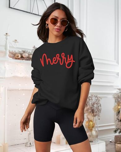 PECHAR Christmas Sweatshirt for Women: Merry Shirt Christmas Crewneck Sweatshirt Xmas Long Sleeve Pullover Tops in Saudi Arabia