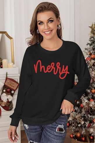 PECHAR Christmas Sweatshirt for Women: Merry Shirt Christmas Crewneck Sweatshirt Xmas Long Sleeve Pullover Tops in Saudi Arabia