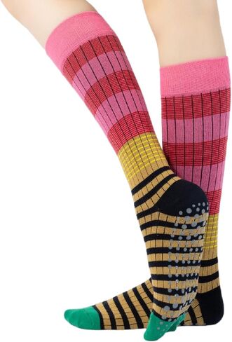 Verdancy Yoga Pilates Socks with Grips for Women Striped Color-Blocked Knee Highs Non Slip Cushioned Over the Calf Socks in Saudi Arabia