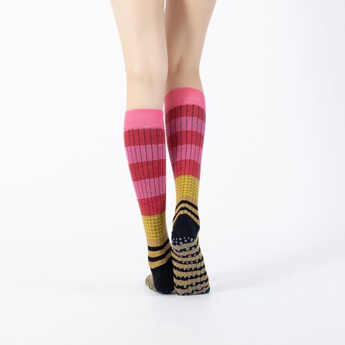 Verdancy Yoga Pilates Socks with Grips for Women Striped Color-Blocked Knee Highs Non Slip Cushioned Over the Calf Socks in Saudi Arabia