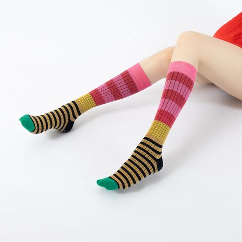 Verdancy Yoga Pilates Socks with Grips for Women Striped Color-Blocked Knee Highs Non Slip Cushioned Over the Calf Socks in Saudi Arabia