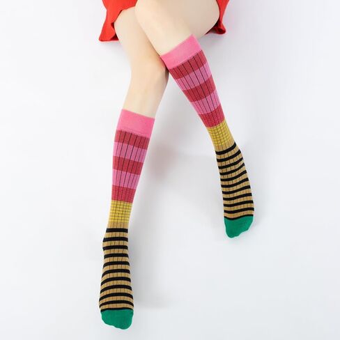 Verdancy Yoga Pilates Socks with Grips for Women Striped Color-Blocked Knee Highs Non Slip Cushioned Over the Calf Socks in Saudi Arabia