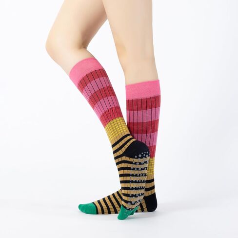 Verdancy Yoga Pilates Socks with Grips for Women Striped Color-Blocked Knee Highs Non Slip Cushioned Over the Calf Socks in Saudi Arabia