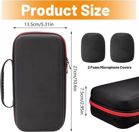 Portable Black Portable Wireless Microphone Case with 2 Mic Foam Covers, Handheld Dual Mic Case, Portable Zipper Microphone Carrying Storage Box for Singing Recivers Adapter Audio Cable Power Cord in Saudi Arabia