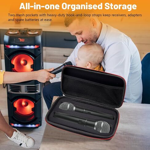 Portable Black Portable Wireless Microphone Case with 2 Mic Foam Covers, Handheld Dual Mic Case, Portable Zipper Microphone Carrying Storage Box for Singing Recivers Adapter Audio Cable Power Cord in Saudi Arabia