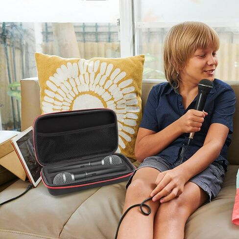 Portable Black Portable Wireless Microphone Case with 2 Mic Foam Covers, Handheld Dual Mic Case, Portable Zipper Microphone Carrying Storage Box for Singing Recivers Adapter Audio Cable Power Cord in Saudi Arabia