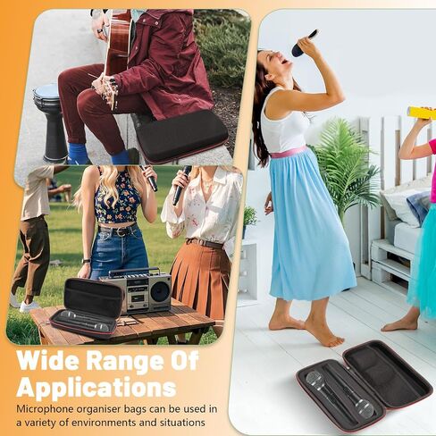 Portable Black Portable Wireless Microphone Case with 2 Mic Foam Covers, Handheld Dual Mic Case, Portable Zipper Microphone Carrying Storage Box for Singing Recivers Adapter Audio Cable Power Cord in Saudi Arabia