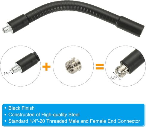 PATIKIL 12 "Gooseneck، 1/4"-20 أنثى إلى ذكر خيط معدني عالمي خرطوم مرن ذراع معقوفة أنبوب تمديد حامل مع تقليل مسامير لكاميرا العمل، الهاتف، الميكروفون، أسود in Saudi Arabia