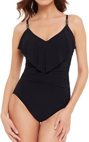 MagicSuit Women's Swimwear Solid Isabel Tummy Control Ruffle Front Soft Cup One Piece Swimsuit in Saudi Arabia