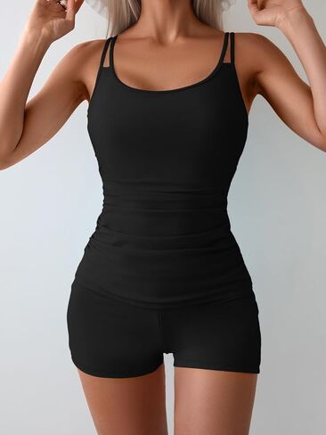 Eomenie Women's Swimsuit Tankini Set Modest Tummy Control Slimming Bathing Suits Two Piece Swim Suit with High Waisted Short in Kuwait