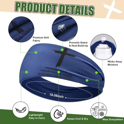 6 PCS Christian Headbands for Men Jesus Faith Cross Athletic Sweatbands Moisture Wicking Twist Knotted Criss Cross Hair Bands with Bible Verse Religious for Sports Workout Football Baseball in Saudi Arabia