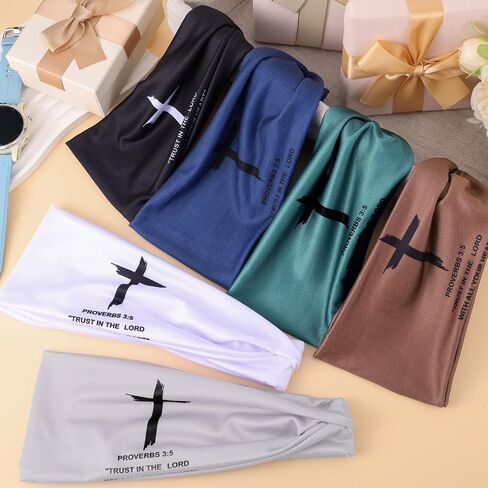 6 PCS Christian Headbands for Men Jesus Faith Cross Athletic Sweatbands Moisture Wicking Twist Knotted Criss Cross Hair Bands with Bible Verse Religious for Sports Workout Football Baseball in Saudi Arabia