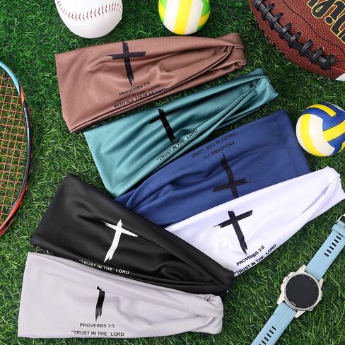 6 PCS Christian Headbands for Men Jesus Faith Cross Athletic Sweatbands Moisture Wicking Twist Knotted Criss Cross Hair Bands with Bible Verse Religious for Sports Workout Football Baseball in Saudi Arabia