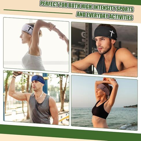 6 PCS Christian Headbands for Men Jesus Faith Cross Athletic Sweatbands Moisture Wicking Twist Knotted Criss Cross Hair Bands with Bible Verse Religious for Sports Workout Football Baseball in Saudi Arabia