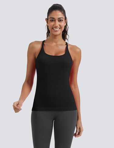 MathCat Seamless Workout Tank Tops for Women with Built in Bra, Spaghetti Strap Ribbed Athletic Strappy Back Yoga Shirts in Saudi Arabia