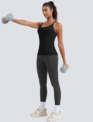 MathCat Seamless Workout Tank Tops for Women with Built in Bra, Spaghetti Strap Ribbed Athletic Strappy Back Yoga Shirts in Saudi Arabia