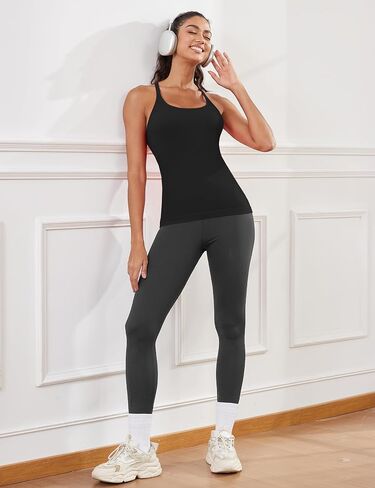 MathCat Seamless Workout Tank Tops for Women with Built in Bra, Spaghetti Strap Ribbed Athletic Strappy Back Yoga Shirts in Saudi Arabia