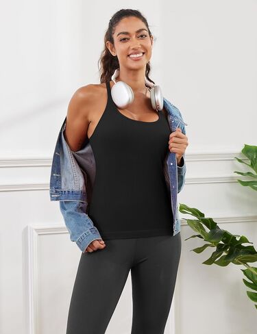 MathCat Seamless Workout Tank Tops for Women with Built in Bra, Spaghetti Strap Ribbed Athletic Strappy Back Yoga Shirts in Saudi Arabia