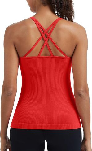 MathCat Seamless Workout Tank Tops for Women with Built in Bra, Spaghetti Strap Ribbed Athletic Strappy Back Yoga Shirts in Saudi Arabia