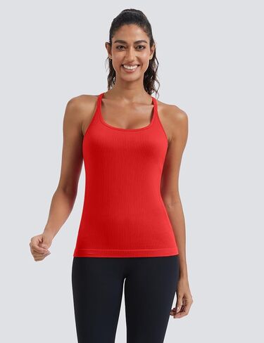 MathCat Seamless Workout Tank Tops for Women with Built in Bra, Spaghetti Strap Ribbed Athletic Strappy Back Yoga Shirts in Saudi Arabia