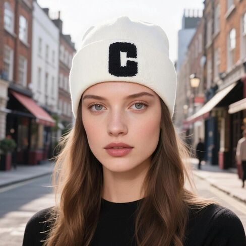 Knit Beanie Hat with Letter C Patch for Women and Men - Cozy Winter Warm Cap in Saudi Arabia