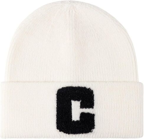 Knit Beanie Hat with Letter C Patch for Women and Men - Cozy Winter Warm Cap in Saudi Arabia