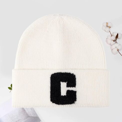 Knit Beanie Hat with Letter C Patch for Women and Men - Cozy Winter Warm Cap in Saudi Arabia