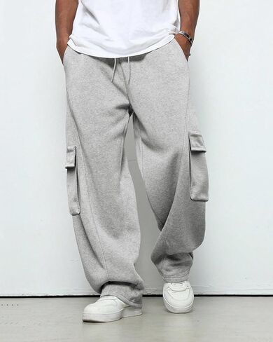 BUXKR Men's Baggy Sweatpants Wide Leg Fleece Casual Joggers Cotton Loose Drawstring Elastic Waist Pants with Pockets in Saudi Arabia