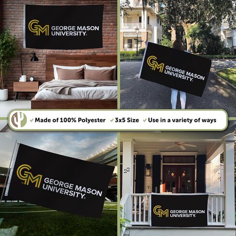 Desert Cactus George Mason University GMU Flag - 3 x 5 Feet Patriots Banner, Indoor/Outdoor Durable Fabric, 100% Polyester Design (Green) in Saudi Arabia