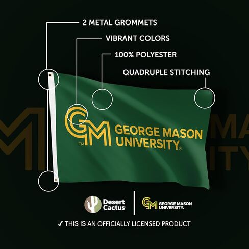 علم جامعة GMU من Desert Cactus George Mason - لافتة باتريوت مقاس 3 × 5 أقدام، قماش متين للاستخدام الداخلي والخارجي، تصميم بوليستر 100% (أخضر) in Kuwait