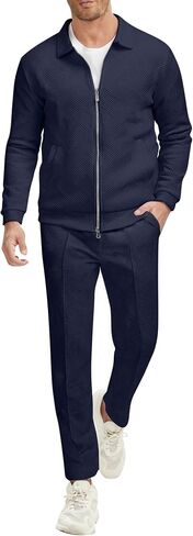 UOUA Mens 2 Piece Tracksuits Set Casual Jacquard Sweatsuits Outfits Full-Zip Jakcet & Loose Jogging Pants in Saudi Arabia