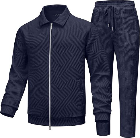 UOUA Mens 2 Piece Tracksuits Set Casual Jacquard Sweatsuits Outfits Full-Zip Jakcet & Loose Jogging Pants in Saudi Arabia