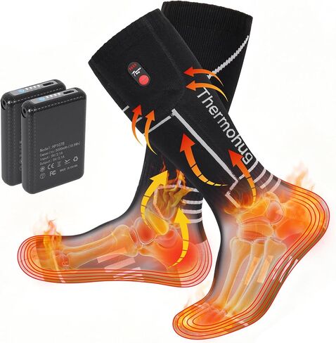 Merino Wool Heated Socks – Rechargeable 5000mAh*2 Battery,for Men Or Women,Washable Electric Socks with 4 Heating Levels for Winter,Skiing,Hunting,Camping,Hiking,Cycling,Outdoor Work in Kuwait