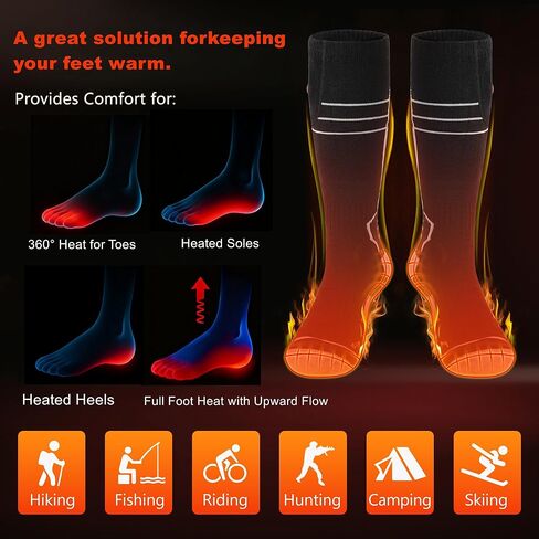 Merino Wool Heated Socks – Rechargeable 5000mAh*2 Battery,for Men Or Women,Washable Electric Socks with 4 Heating Levels for Winter,Skiing,Hunting,Camping,Hiking,Cycling,Outdoor Work in Kuwait