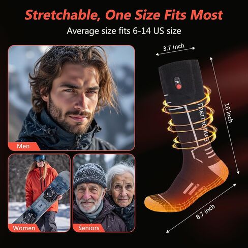 Merino Wool Heated Socks – Rechargeable 5000mAh*2 Battery,for Men Or Women,Washable Electric Socks with 4 Heating Levels for Winter,Skiing,Hunting,Camping,Hiking,Cycling,Outdoor Work in Kuwait