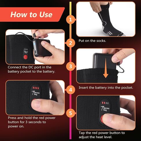 Merino Wool Heated Socks – Rechargeable 5000mAh*2 Battery,for Men Or Women,Washable Electric Socks with 4 Heating Levels for Winter,Skiing,Hunting,Camping,Hiking,Cycling,Outdoor Work in Kuwait