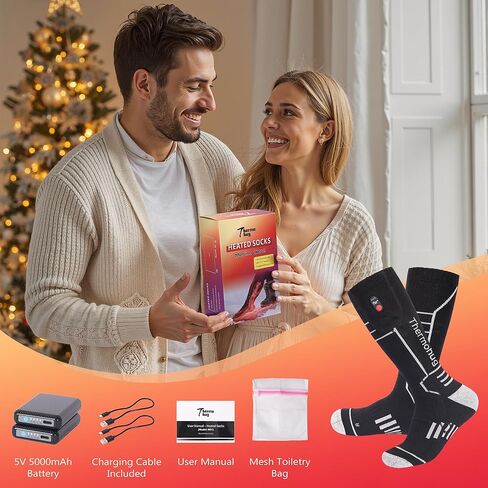 Merino Wool Heated Socks – Rechargeable 5000mAh*2 Battery,for Men Or Women,Washable Electric Socks with 4 Heating Levels for Winter,Skiing,Hunting,Camping,Hiking,Cycling,Outdoor Work in Kuwait