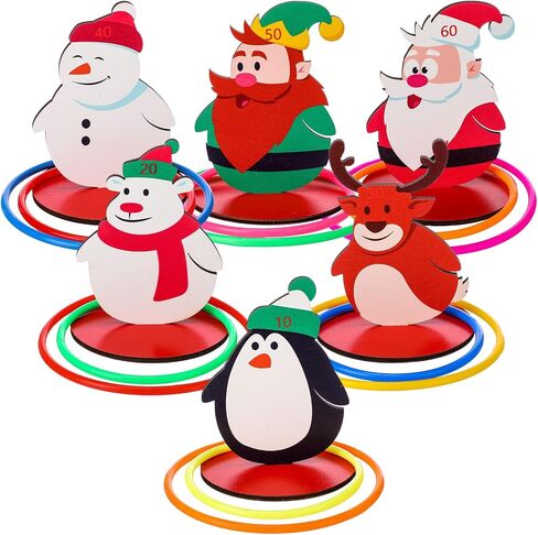 Jenaai 32 Pcs Christmas Wooden Nutcrackers Ring Toss Game, Christmas Ring Toss Game Set for Family Indoor Outdoor Play Xmas Party Supplies Decoration in Saudi Arabia