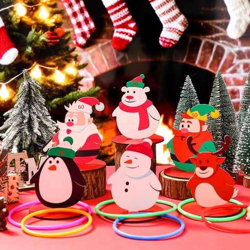 Jenaai 32 Pcs Christmas Wooden Nutcrackers Ring Toss Game, Christmas Ring Toss Game Set for Family Indoor Outdoor Play Xmas Party Supplies Decoration in Saudi Arabia