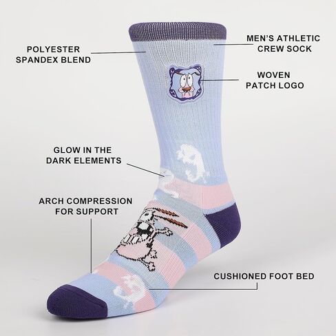 Bioworld Courage The Cowardly Dog Courage Woven Patch Mens Athletic Crew Socks in Saudi Arabia